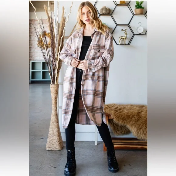 22 Fabulous Wool Mix Plaid Checker Longline Jacket - Picture 3 of 8